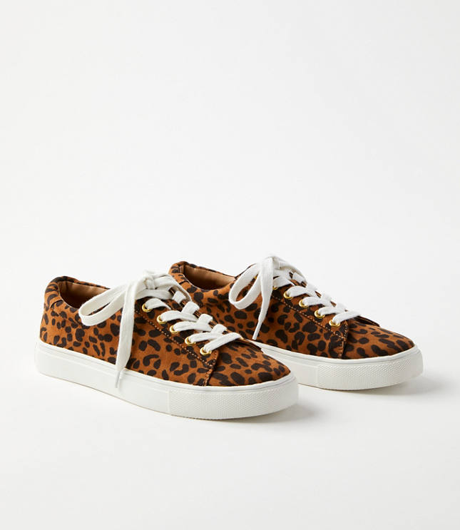 Loft Leopard Print Haircalf Lace Up Sneakers