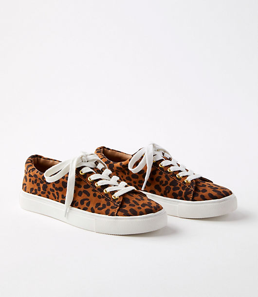Loft Leopard Print Haircalf Lace Up Sneakers