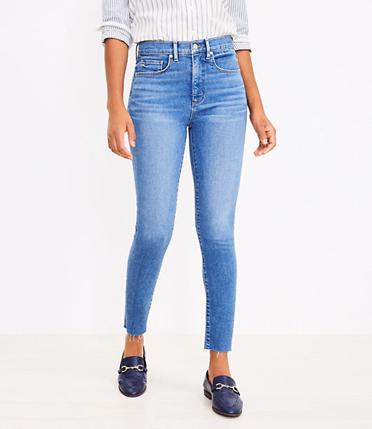 Loft Petite Curvy Fresh Cut High Rise Skinny Jeans in Mid Indigo Wash
