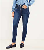 Tall Chewed Hem Mid Rise Skinny Jeans in Authentic Mid Indigo Wash carousel Product Image 1
