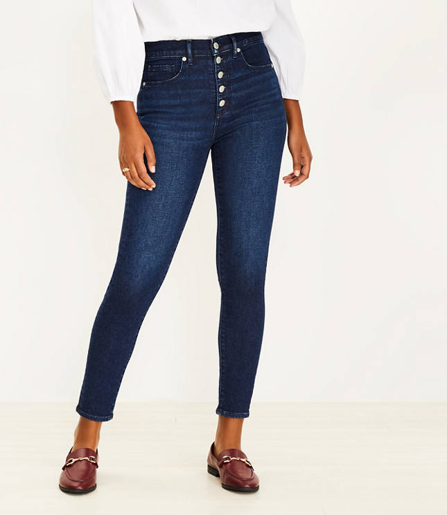 Button front hot sale skinny jeans