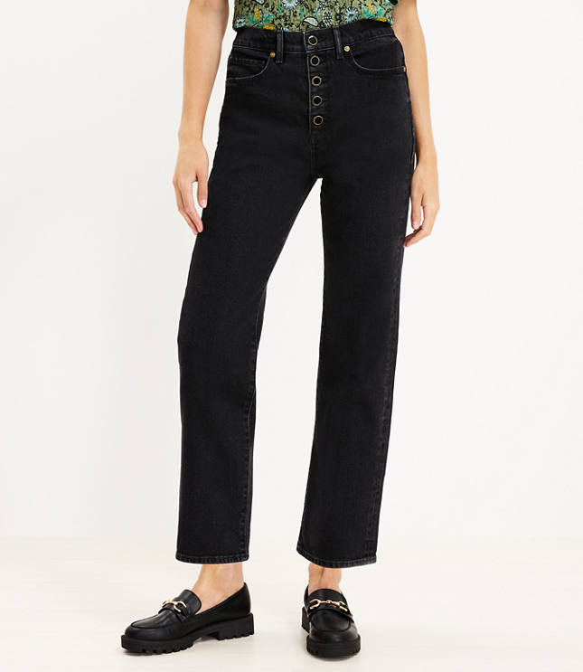 High Waist Button Front Wide Leg Jean