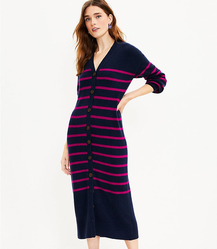 Striped Cardigan Midi Dress (Deep Space Blue In Various Size)