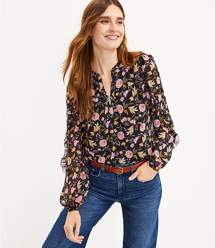 Petite Floral Ruffle Sleeve Blouse image number 0