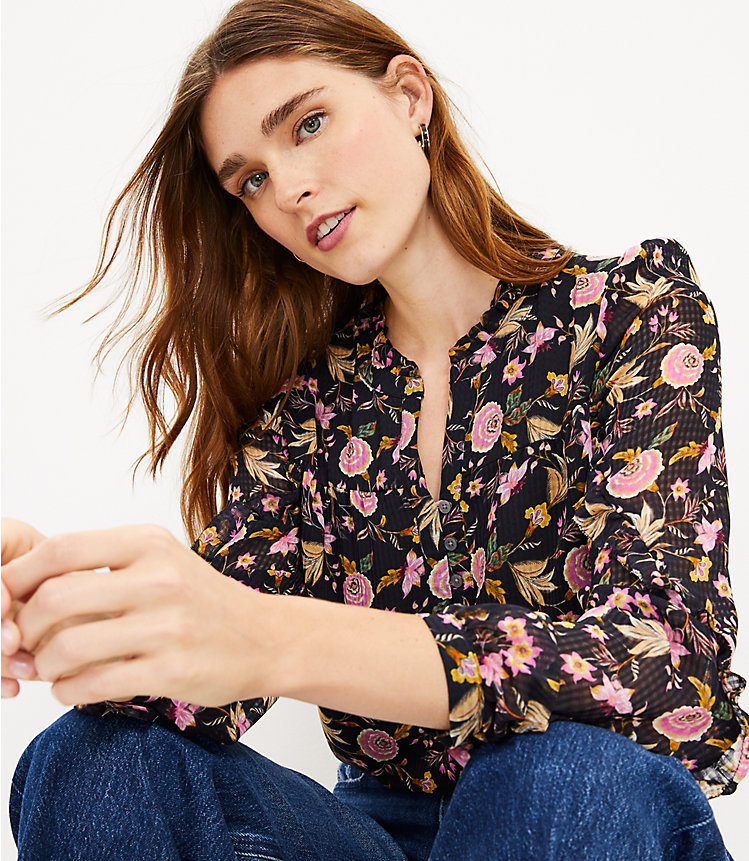 Petite Floral Ruffle Sleeve Blouse image number 1