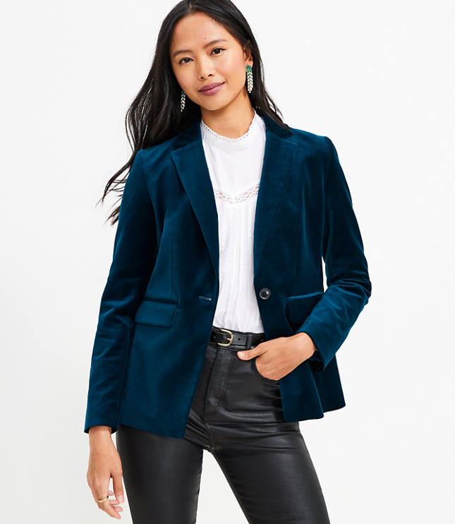 Jamie Cotton Velvet Classic Fit Blazer In Forest Green