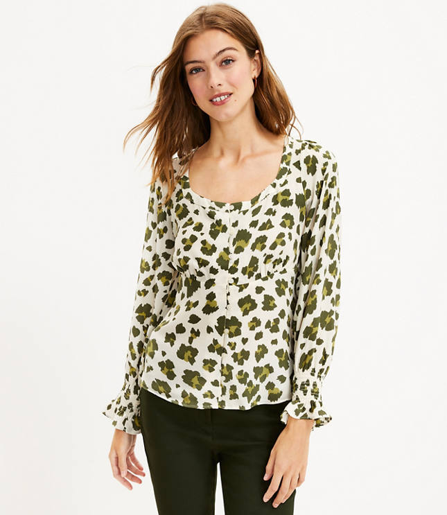 Forever Womens Long Sleeves Leopard Animal Print Stretchy Top at   Women’s Clothing store