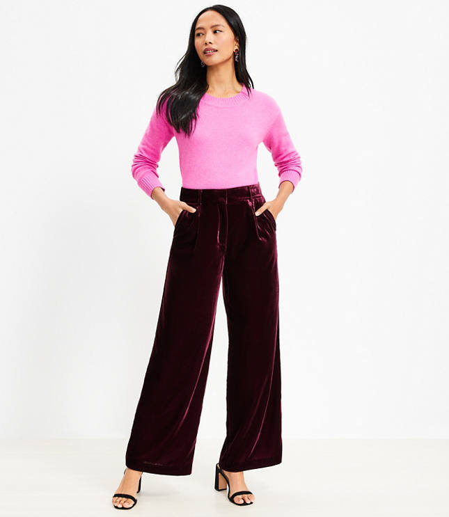 Taylor Velvet Wide Leg Trouser in Red