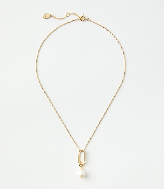 Loft Pearlized Dangle Paperclip Necklace