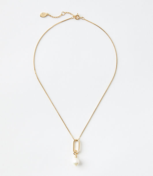 Loft Pearlized Dangle Paperclip Necklace