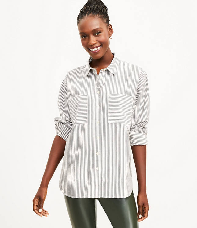 Petite Striped Pocket Tunic Shirt