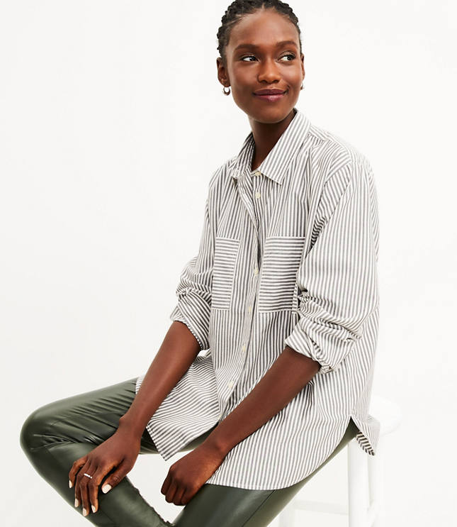 Petite Striped Pocket Tunic Shirt