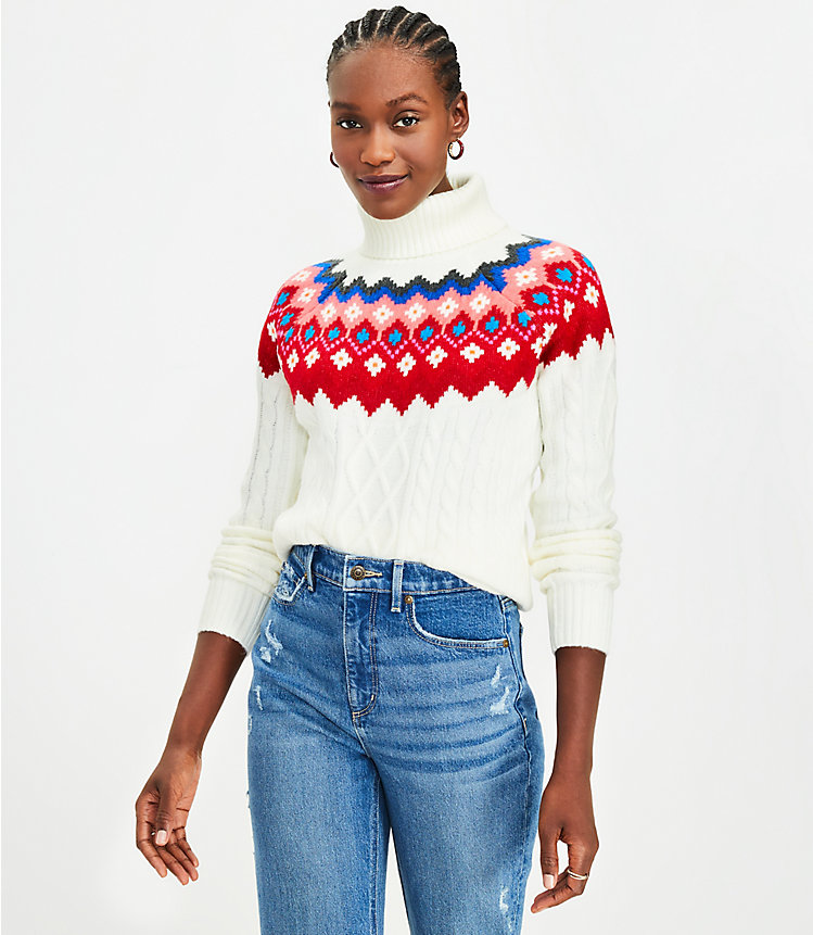 Fair Isle Turtleneck Cable Sweater image number 0