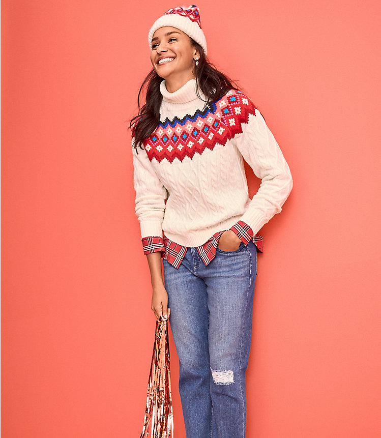 Fair Isle Turtleneck Cable Sweater image number 3