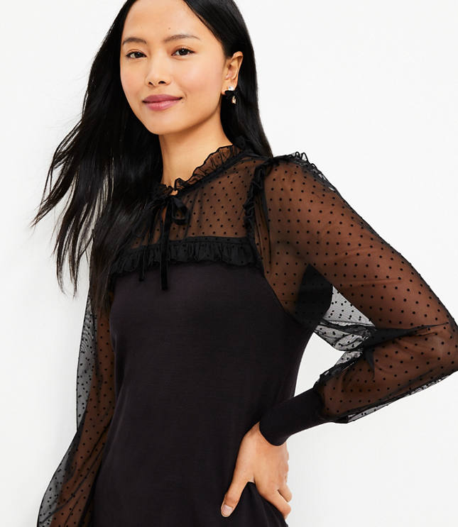 Velvet Dot Mixed Media Sweater Dress