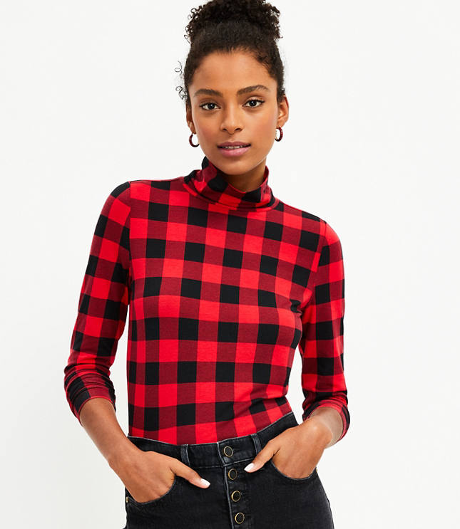 Buffalo Plaid Long Sleeve Turtleneck