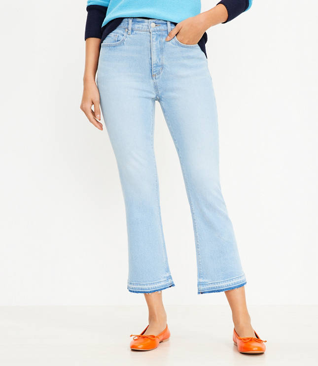 Let Down Hem High Rise Kick Crop Jeans in Vivid Light Indigo Wash