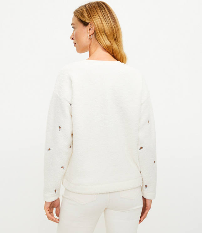 Floral Embroidered Sherpa Sweatshirt