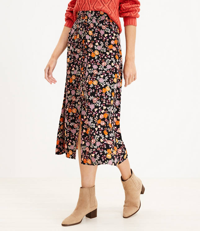 Floral midi shop skirt with buttons