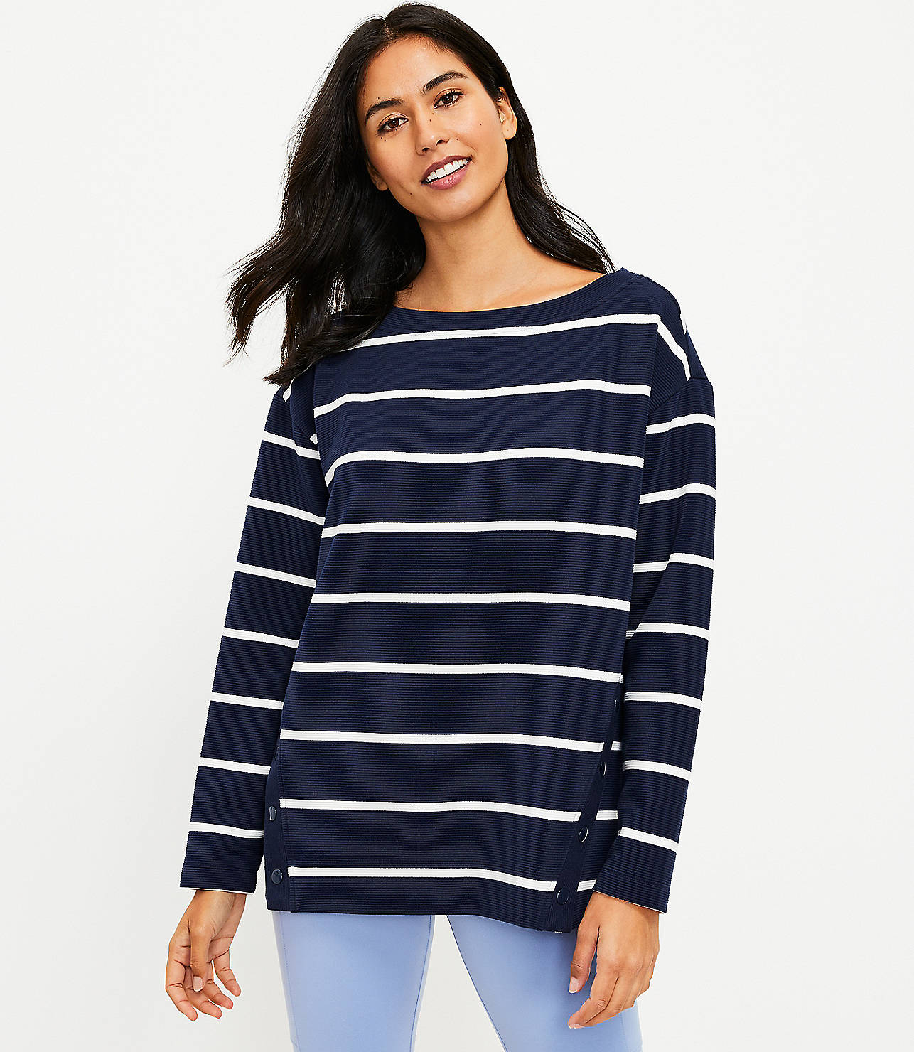 Lou & Grey Striped Side Snap Sweatshirt