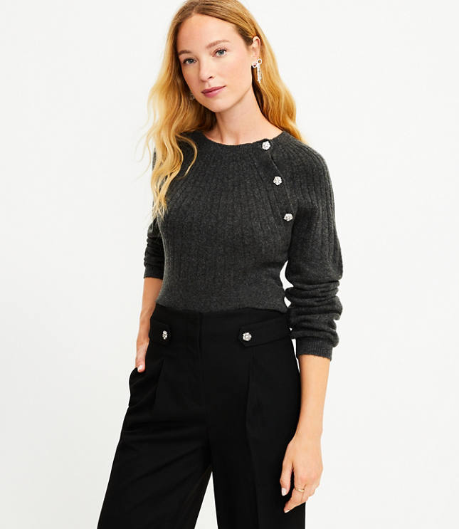 J crew crewneck on sale sweater with jeweled buttons