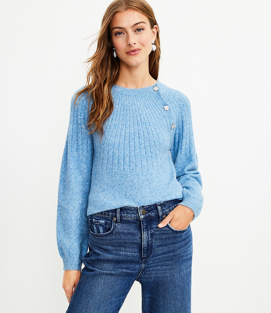 Jeweled Button Trim Sweater