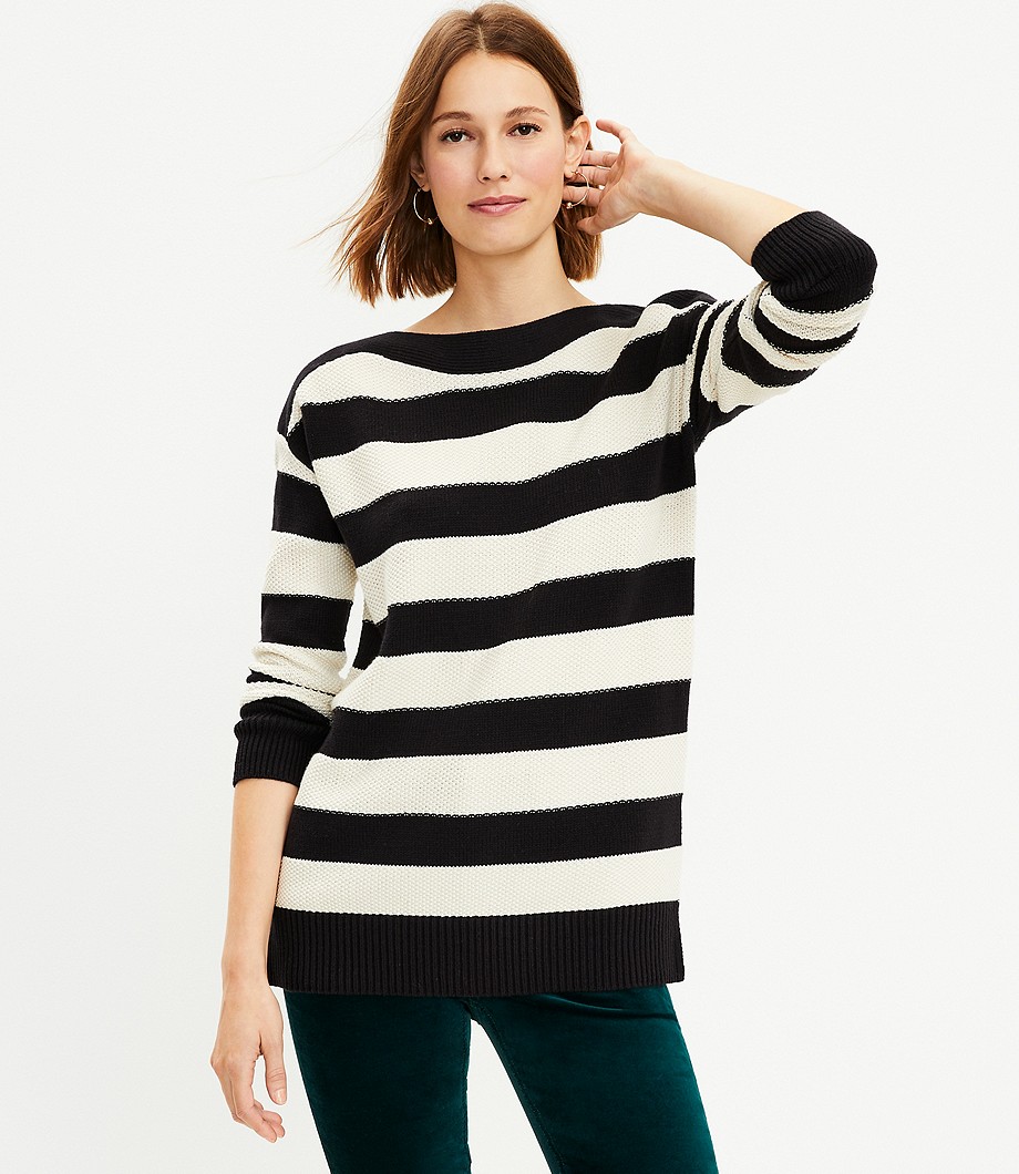 Striped Boatneck Tunic Sweater