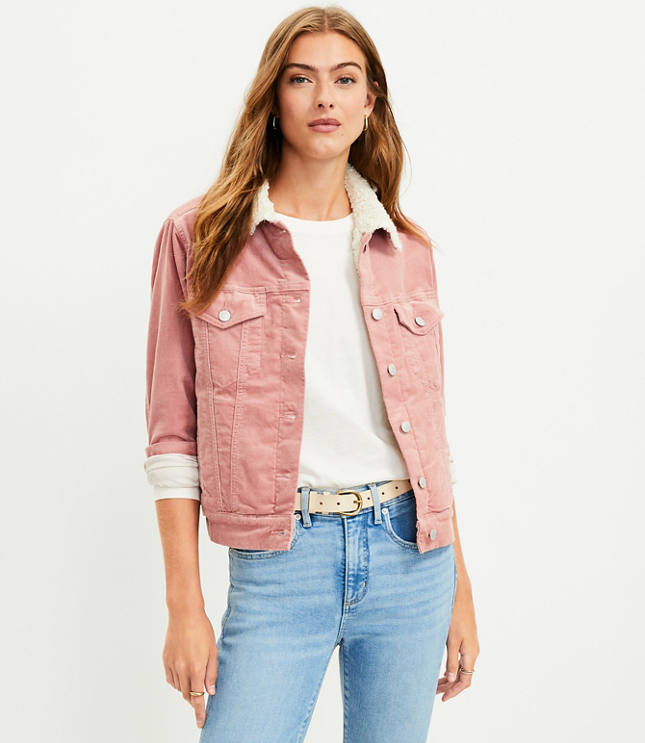 Petite Sherpa Lined Corduroy Trucker Jacket