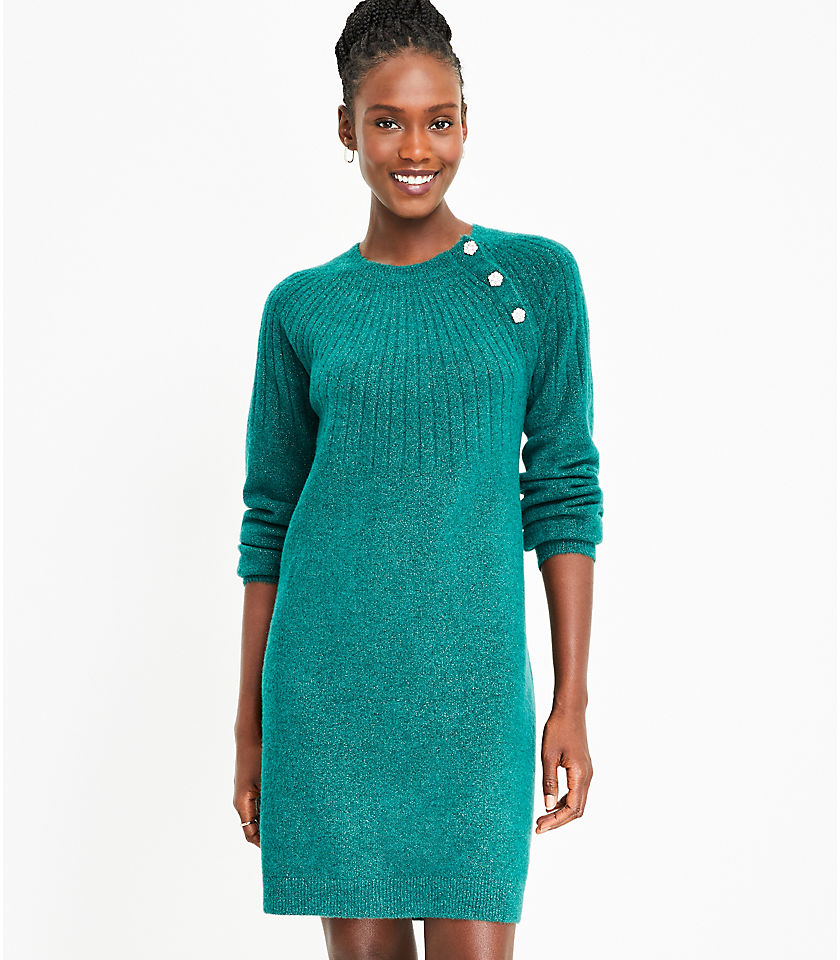 Jeweled Shoulder Button Sweater Dress