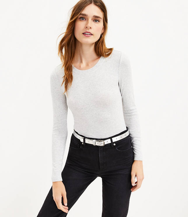 Petite Ribbed Long-Sleeve Crew-Neck Top