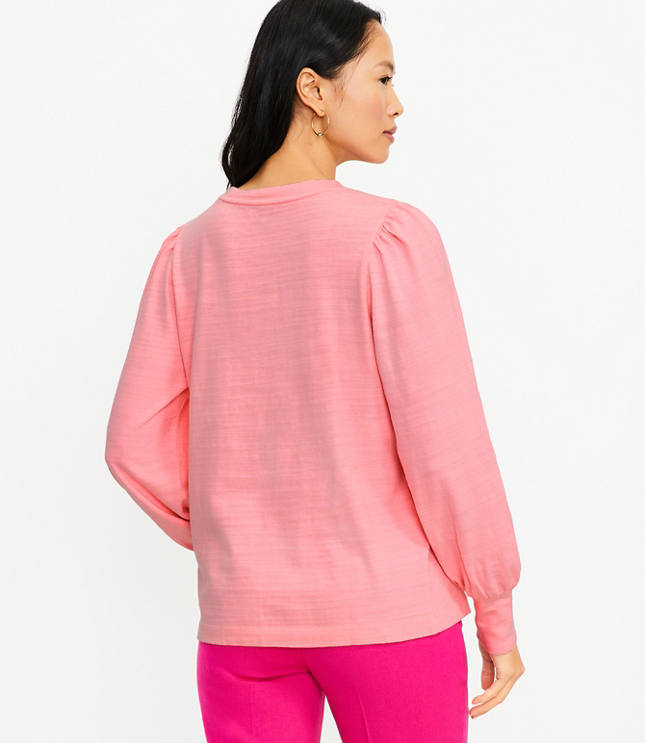 Heart Puff Sleeve Crew Neck Sweater