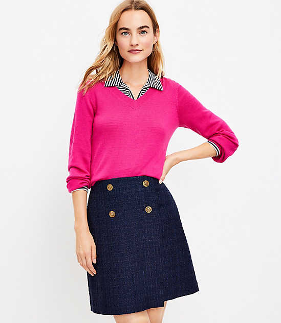 Tall Tweed Button Wrap Skirt