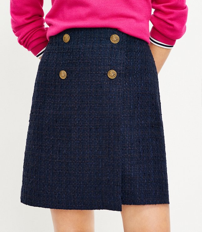 Tall Tweed Button Wrap Skirt