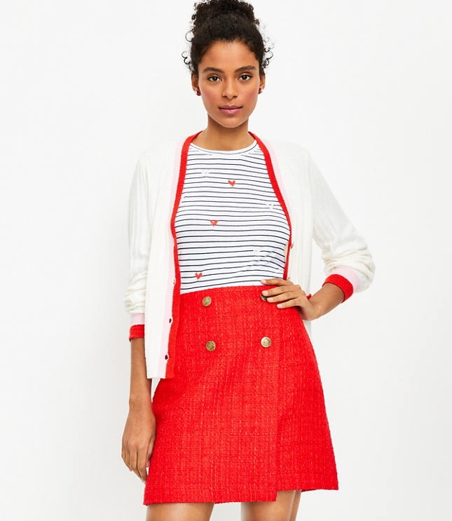 Petite Tweed Button Wrap Skirt
