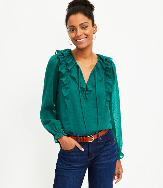 Emerald green ruffle hot sale blouse