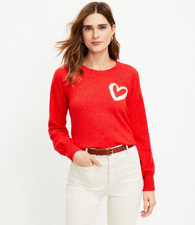로프트 LOFT Heart Draped Sleeve Sweater,Viva Red
