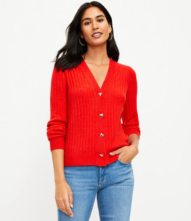 BiBi Textured Heart Buttoned V Neck Womens Cardigan