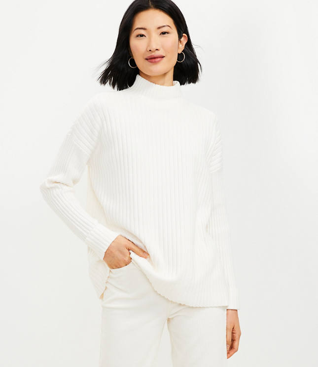 Loft Ribbed Poncho Tunic Sweater