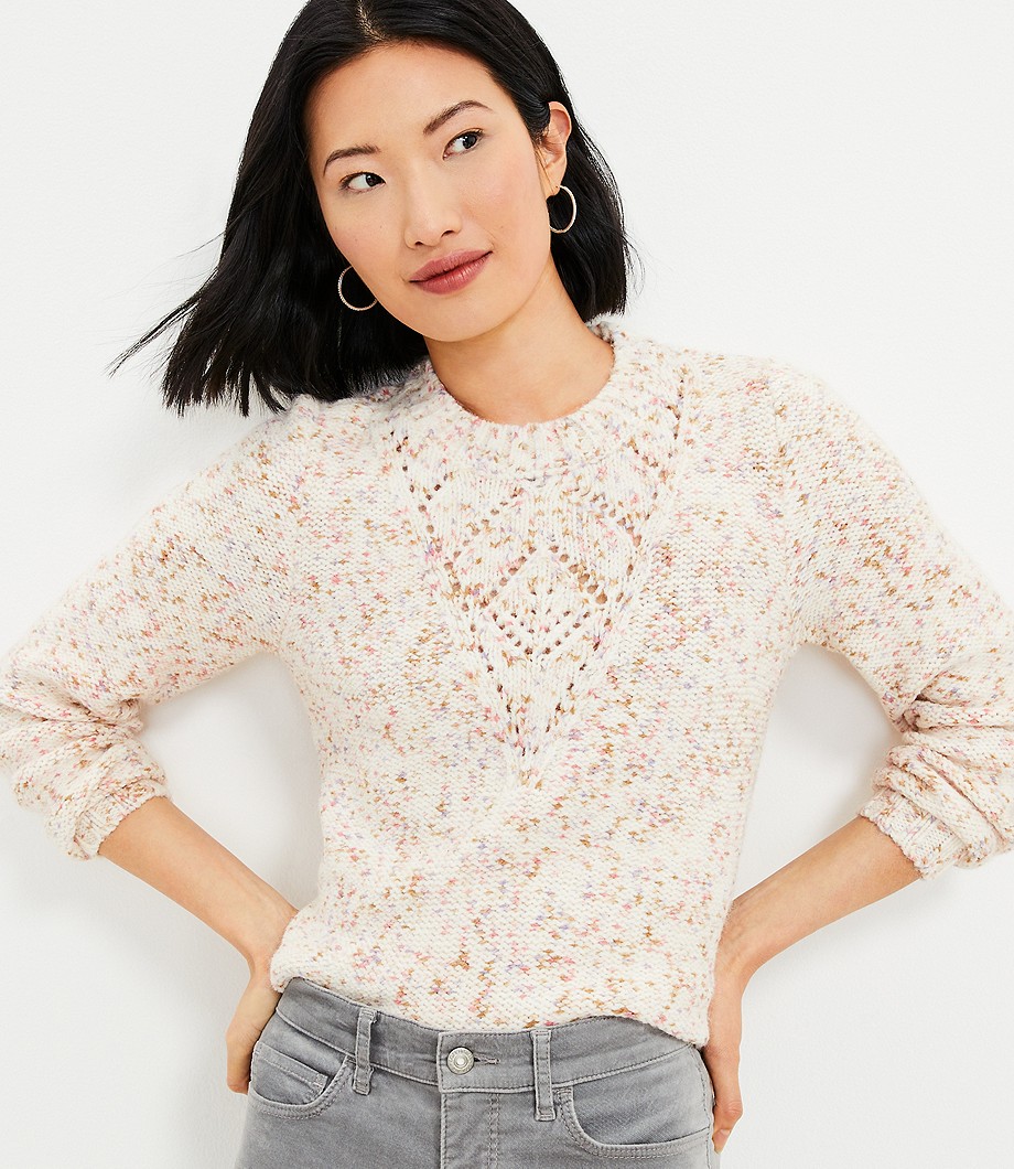 Flecked Pointelle Yoke Sweater