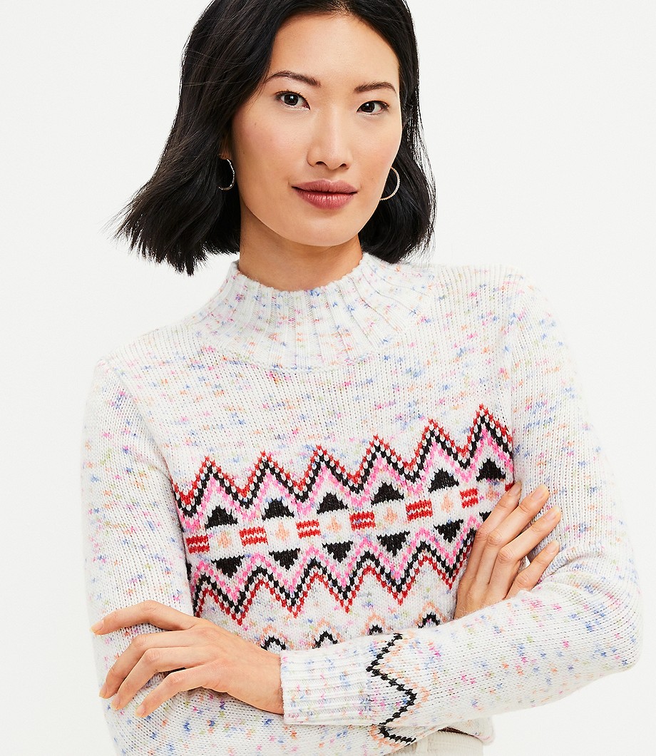 Flecked Fair Isle Mock Neck Sweater
