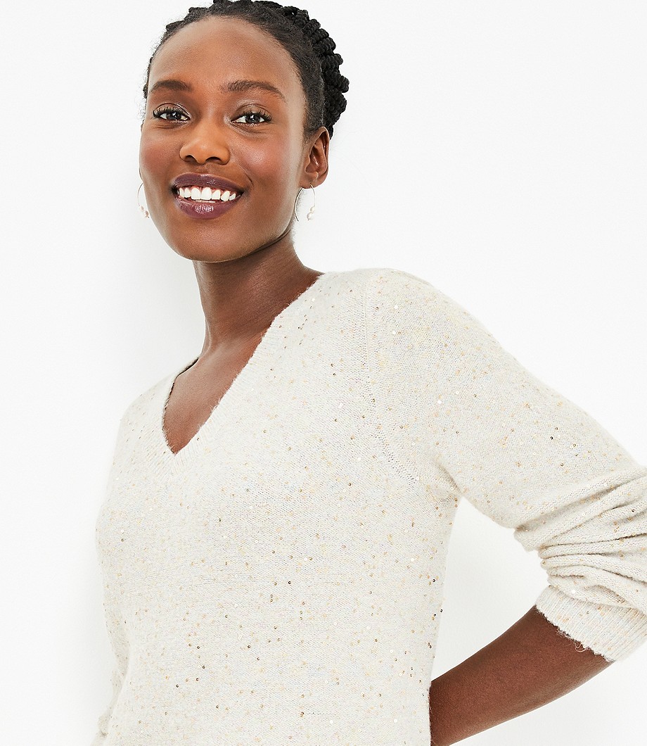 Sequin V-Neck Sweater
