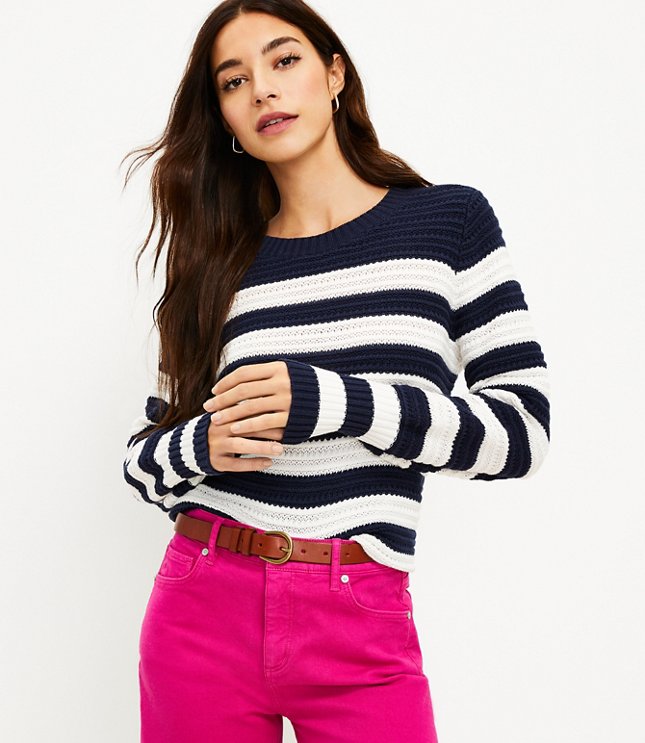Stripe Crochet Textured Sweater | LOFT