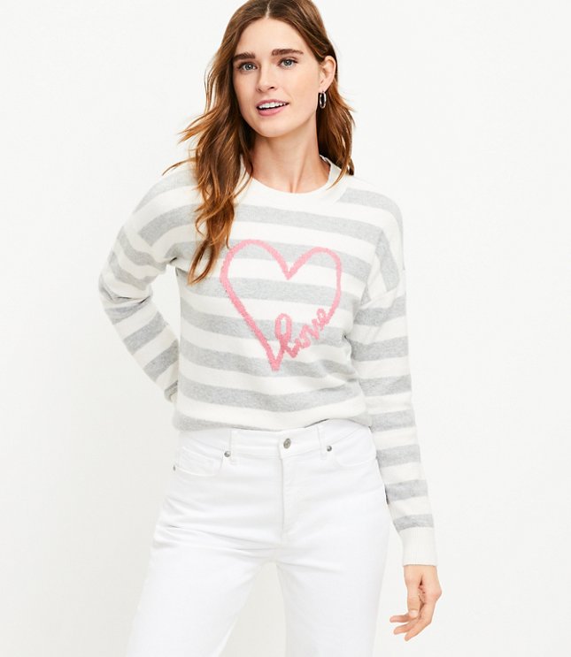 로프트 LOFT Love Stripe Sweater,Whisper White