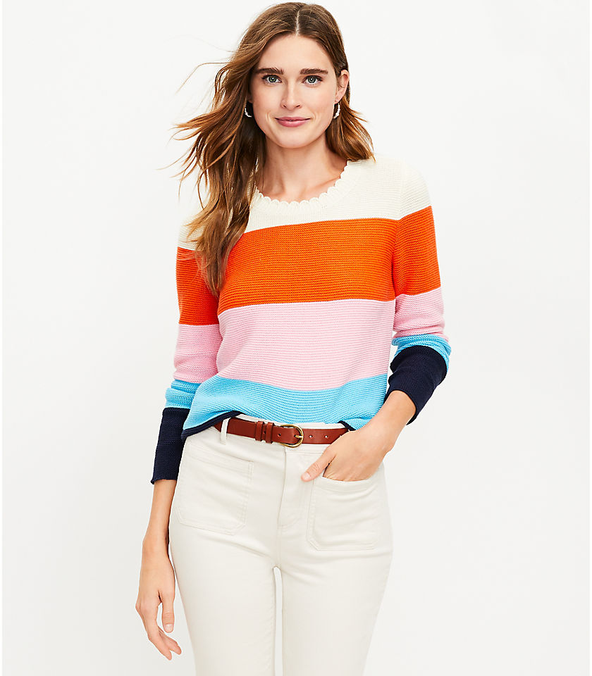 로프트 LOFT Rainbow Stripe Sweater,True Pink