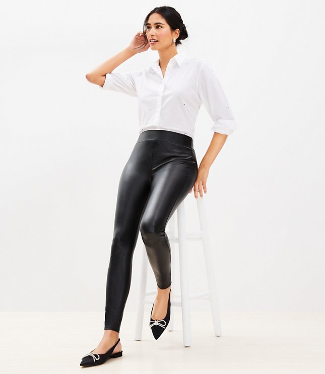 Extro & Vert Tall PU faux leather leggings with seam detail in black