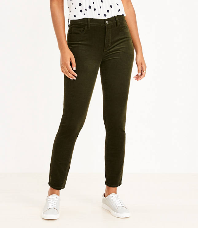 Clara Dark Green Corduroy High Rise Cropped Skinny Jeans