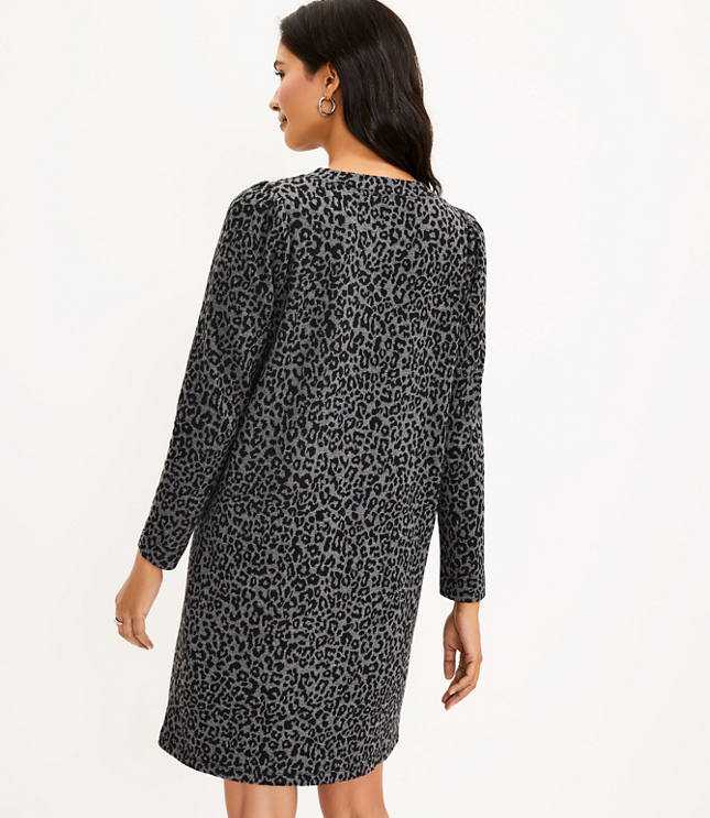 Petite Leopard Print Shoulder Button Dress