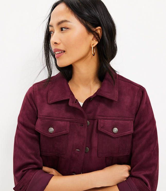 Petite Faux Suede Trucker Jacket