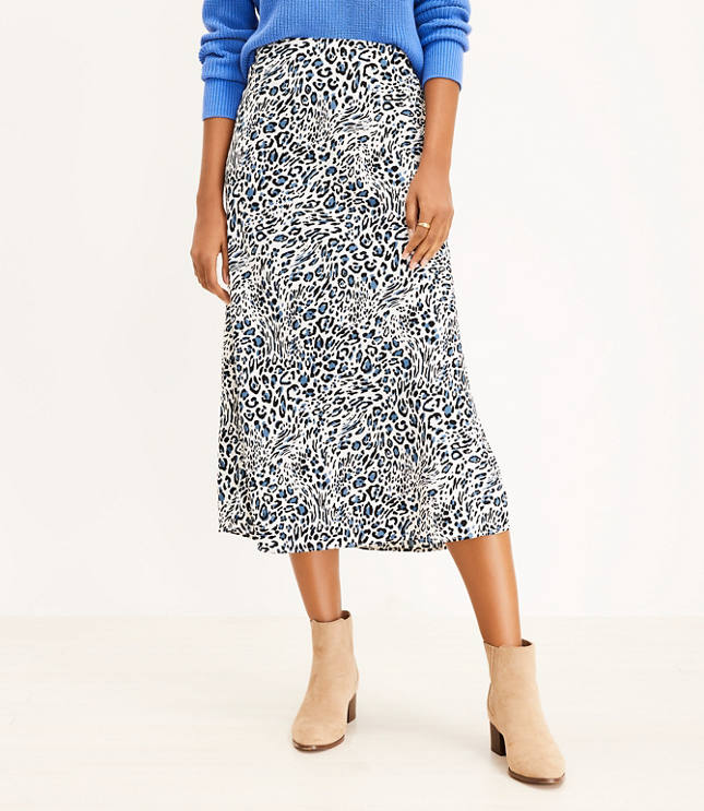 Petite Leopard Print Bias Midi Skirt - Whisper White