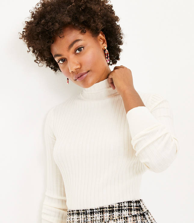 Ribbed Turtleneck Sweater - Whisper White